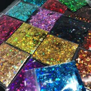 Wholesale fancy color mixed chunky cosmetic glitters for face and body decoration