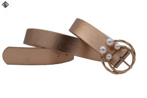 wholesale glitter leisure belt fashion ladies PU belt with pearl buckle
