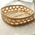 Wholesale Handmade Gift Baskets Valentines Christmas Empty Gift Basket Bamboo Chip Basket With Flowers Ribbon