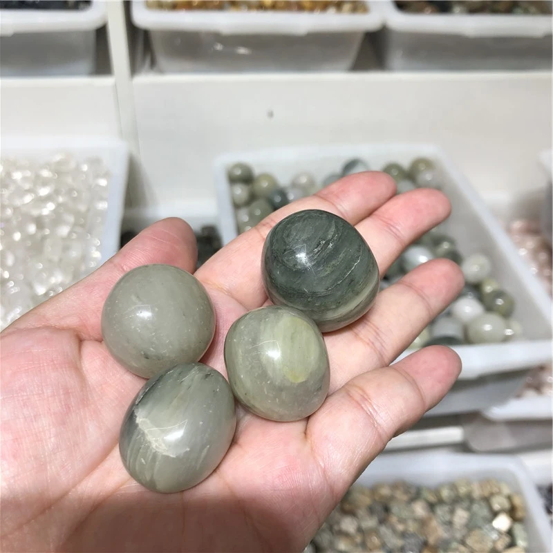 Wholesale high natural polished gemstone quartz palms Green ripple stone healing stone