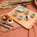 Wholesale Hotel Classical Handmade 36cm Tea Carry Tray Walnut Long Rectangle Wood Serving Tray