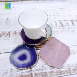 Wholesale Natural Heart Rose Quartz Rose Gold Crystal Agate Coaster With Gold For Decoration