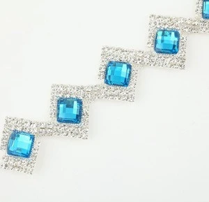 wholesale noble blue design fancy rhinestone chain trim with resin for clothing