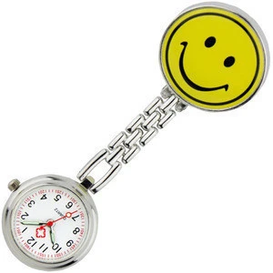 Wholesale quartz nurse pocket watch cartoon smiling face brooch watch