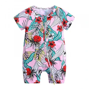 Wholesale Short Sleeve Solid Comfortable Summer Clothes Floral Boy Girl Baby Rompers