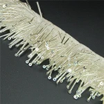 wholesale Stock 6 lines  blue white seed glass beads beaded ribbon tassel trim fringe