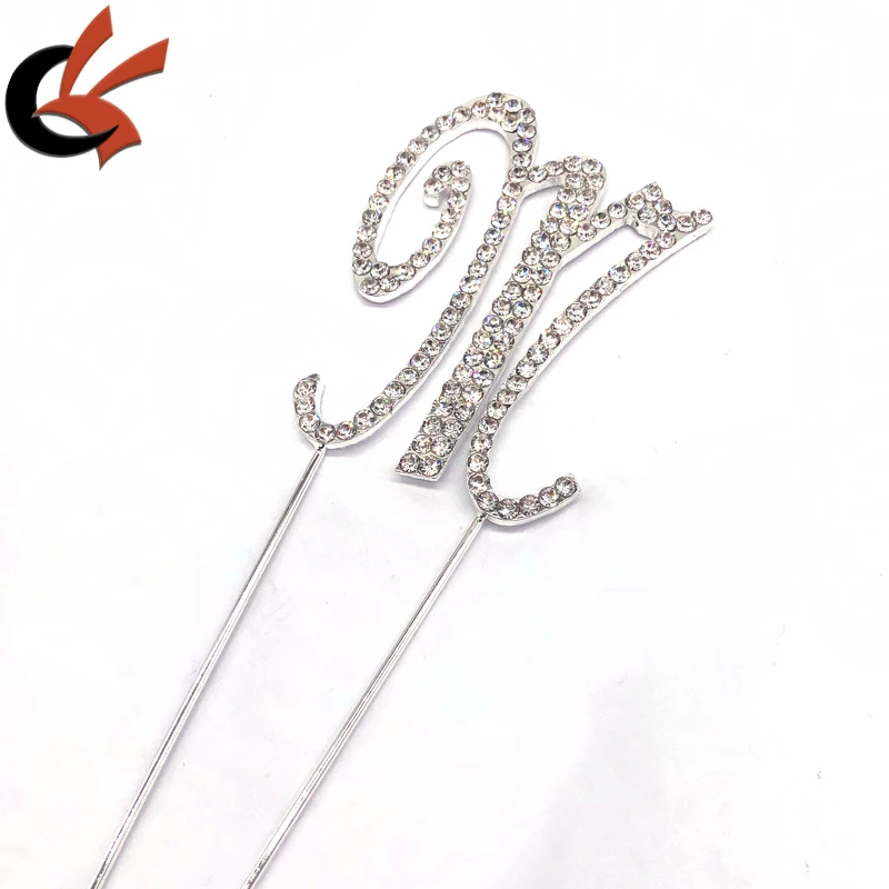 Wholesale wedding Cake Decoration Custom Letter Fully Completely Covered Rhinestone Silver Party Cake Topper