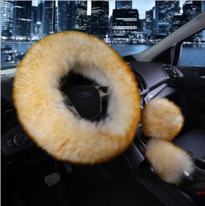 Winter Warm Car Soft cover Long Fur Plush girl  Steering Wheel Cover