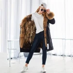 Winter Women Jacket Parka Real Raccoon Collar Long Fox Fur Coat