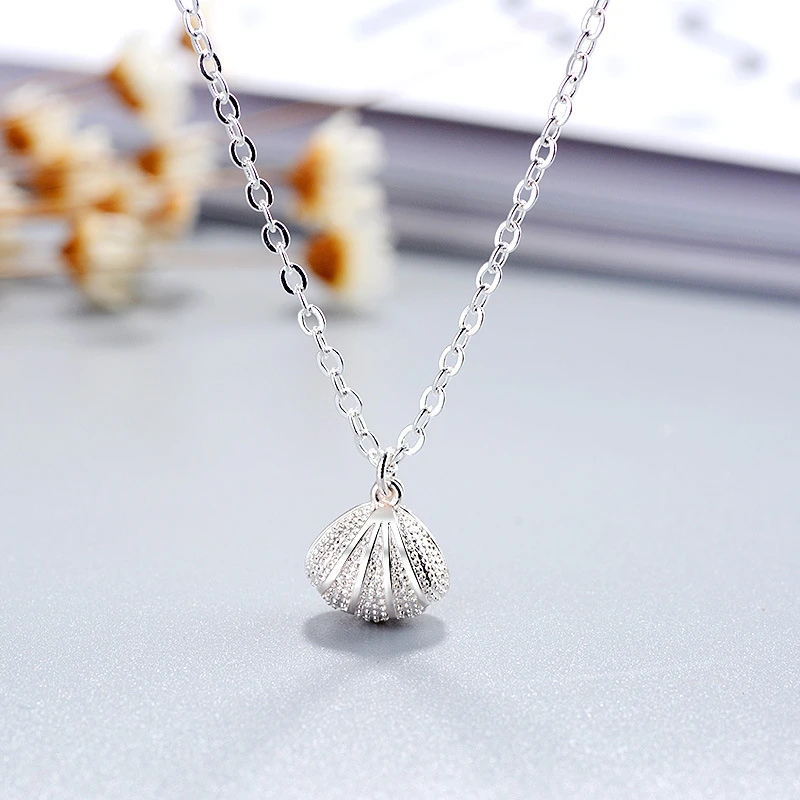 Women 925 Sterling Silver Shell Pearl Pendant Necklace Scallop Fresh Water Pearl Necklace