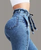 women&#039;s jeans slim stretch fringed waistband high-waisted jeans ropa de mujer