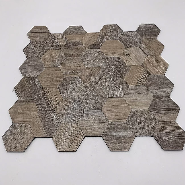 Wooden hexagon peel and stick mosaic for kitchen backsplash PVC wall decorate self adhesive mosaic tile sticker