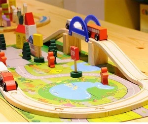 Wooden Traffic Scene Train Rail City Overpasses Disassemble Assemble Toys Train Trailer Truck Railway Toy