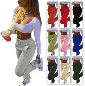 XS-3XL Woman Clothing Vendor Mid Waist Thick Stacked Pants Legging Thick Stacked Sweatpants Women