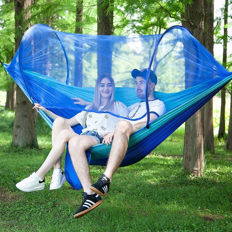 Zhejiang wholesale 210t nylon parachute amacas jardin, bug-free forest hang swing camping hammocks net