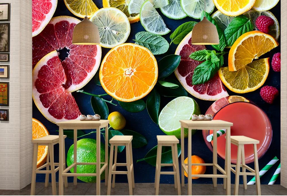 ZHIHAI tempting delicious colorful green fruits lemon special design for dessert house uv print 8d decorative wallpaper for rest