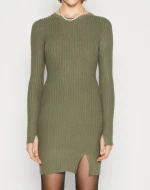 Professional Ribbed Sweater Dress Manufacturer Full Sleeve Bodycon Mini Dress