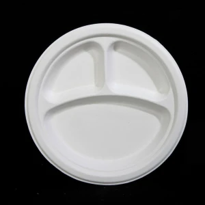 Disposable Plates 3-Compartment Compostable Natural Sugarcane Fiber Plate for Party