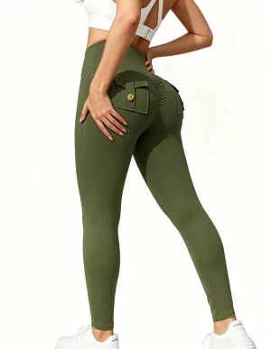 Women High Waist Ruched Yoga Leggings with Back Pockets Stretch Fitness Sports Pants