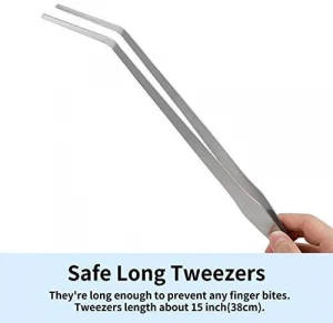 Feeding Tongs 15" 2 Pcs Super Thick Stainless Steel Forceps Curved and Straight