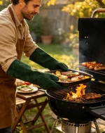 Premiuim Long Cowhide Suede Heat Resistant Gloves-Multi-Purpose Oven/BBQ Grilling Safety Gloves