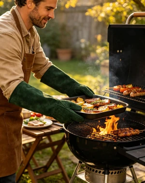 Premiuim Long Cowhide Suede Heat Resistant Gloves-Multi-Purpose Oven/BBQ Grilling Safety Gloves