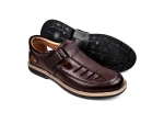 Men’s Soft Leather Cut-Out Sandal Shoe with Strap Closure