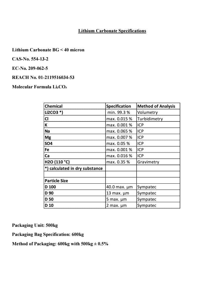 Buy Lithium Carbonate from Investments santa maria spa, Chile
