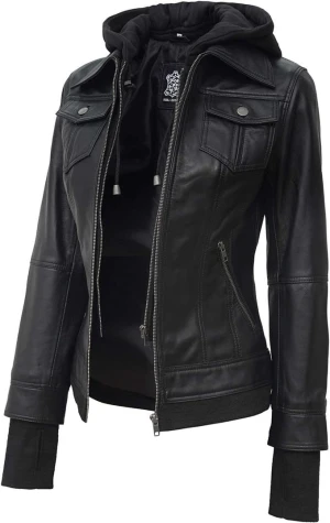 Women's Leather Hoodie jacket