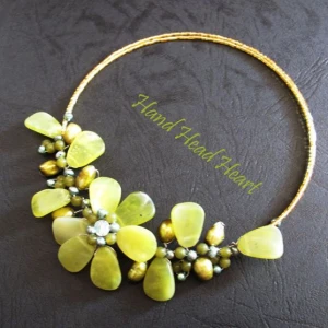 Lemon Jade Stone choker necklace with Earrings Set