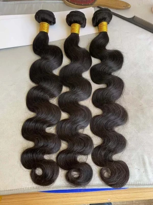 Double drawn body wave hair bundes raw hair extension