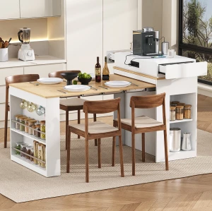 Buy Modern Kitchen Island Extendable Dining Table Mdf Storage Drawers ...