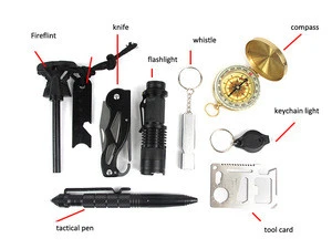 10 In 1 Survival Gear Kit Outdoor Emergency Kit with compass knife