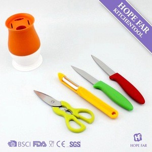 1100010 5pcs funny kitchen knife set with plastic block ,gift knife set