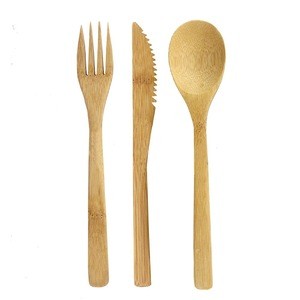 12-Piece Reusable Totally 100% Natural Wooden Bamboo Flatware Set with Portable Bamboo Storage Case.