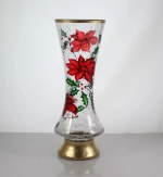 12"H CRACKLE GLASS VASE WITH HANDPAINTING POINSETTIA DESIGN CHRISTMAS ITEM