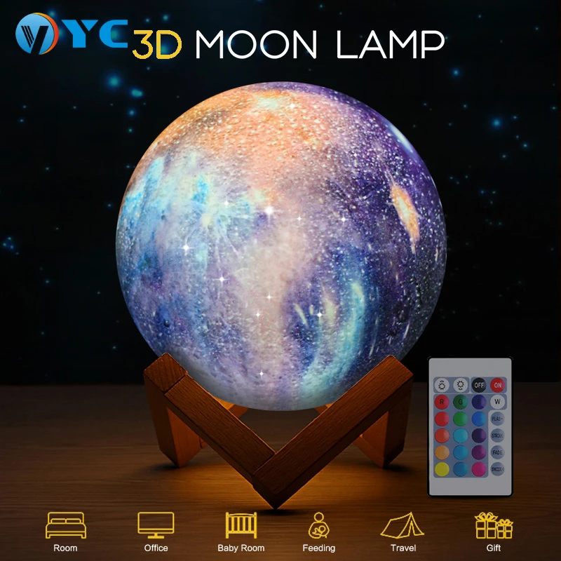 16 Color USB Gift Kids Bedroom Colorful Universe Touch& Remote Control Decorative 3D Led Night Moon lamp