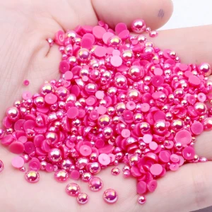2 4 6 8 10 12 14 mm 50 Color Pink AB beads Applique Flat Back Pearls