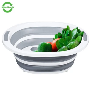 2 in 1 foldable pattern kitchen silicone collapsible practical vegetable cutting board with basket