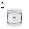 2 oz / 60ml Clear Thick Round Glass Straight Sided Jar with White Metal Airtight Lid