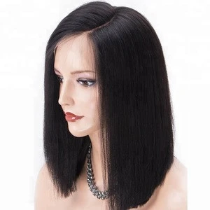 2018 Festival and Daily Wear Heavy Yaki Straight Wig Short Bob 4.5 Inch Virgin Remy Human Hair Lace Front Wig