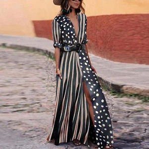 2019 New Design Women Boho Bohemian Striped Print Summer Sleeveless Tank Long Maxi Party Dress