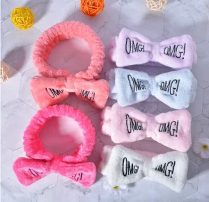 2020 New OMG Letter Coral Fleece Wash Face Bow Hairbands For Women Girls Hair Bands Turban Hair Accessories