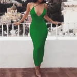 2021 European And American New Summer Womens V-neck Backless Halter Skirt Milk Silk Pencil Skirt Tight Solid Casual Dresses