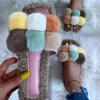 2021 Winter Factory wholesale trendy pvc Colorful fluffy Plush balls slides woman ladies fur slippers