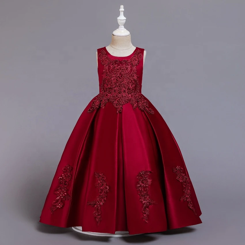 2055 Handmade beaded dress Temperament pleated skirt banquet princess skirt Sleeveless girl dress