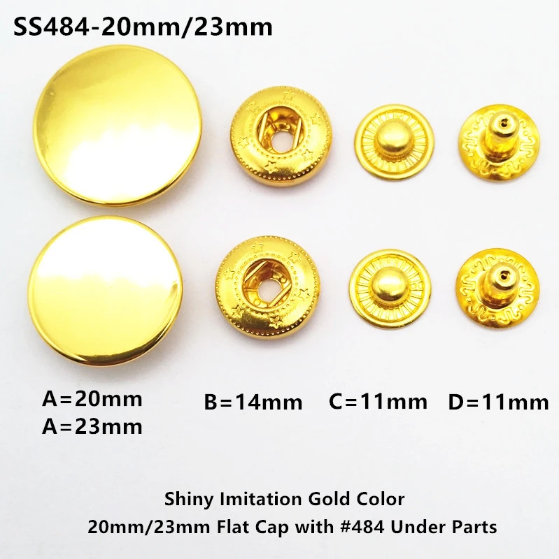 20mm and 23mm Flat cap metal snap button in gold color, big snap button, press snap button