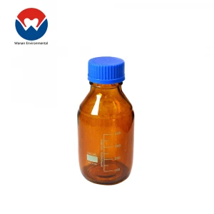 250ml narrow neck clear glass blue screw cap reagent bottle