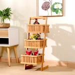 3-Tier Bathroom Shelf Bamboo Freestanding Shelving Unit Tower Shelf Storage Organizer Display Rack