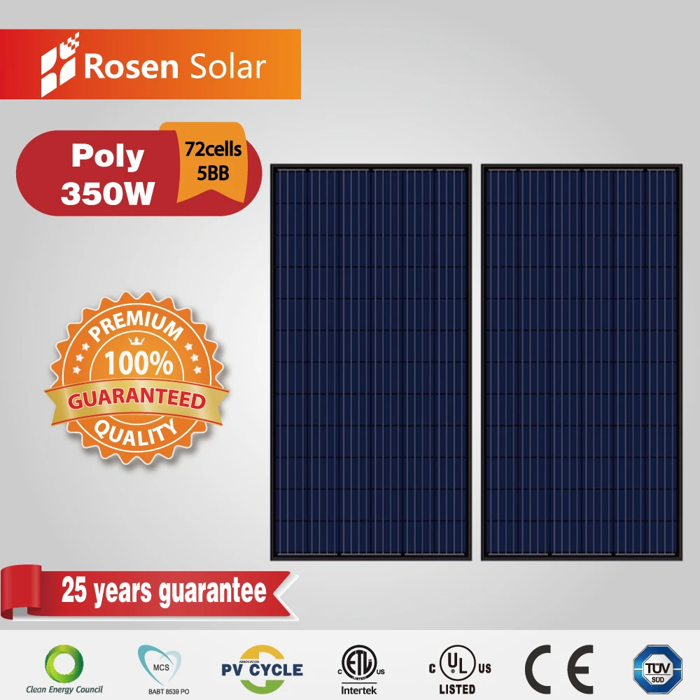 350W Black Rosen Solar 72cells Polycrystalline PV Solar Panels